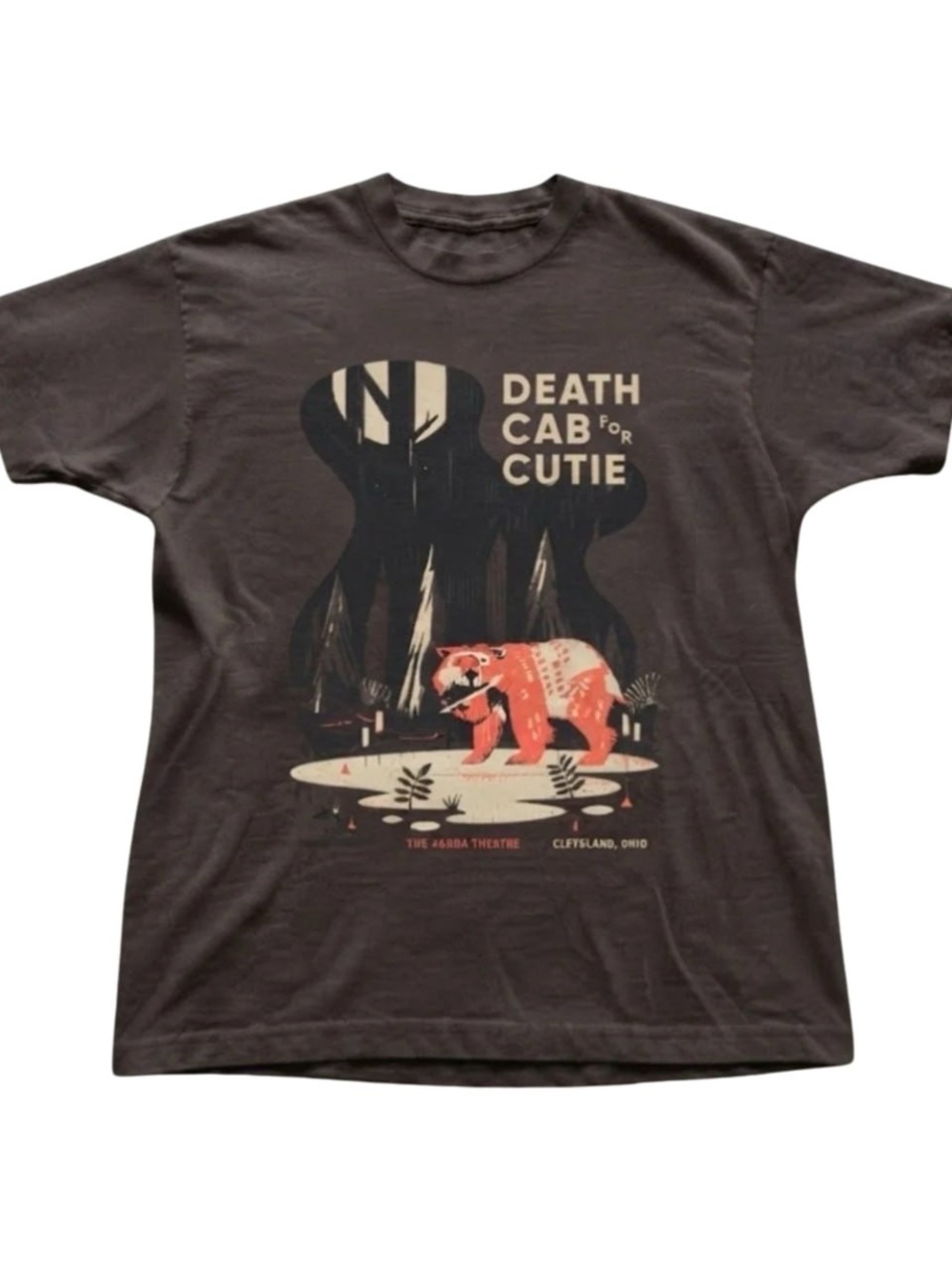Brown Graphic Tee with Coral Bear Print